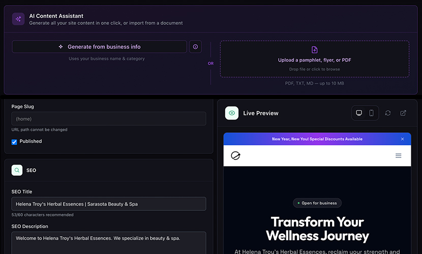 Site Builder Dashboard